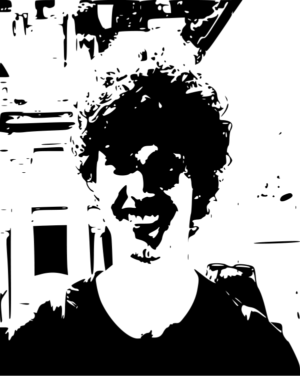 The speaker photo, auto-traced to black-and-white vector shapes